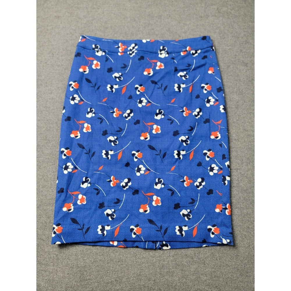 Boden Martha Straight & Pencil Skirt Women 8R Blue Floral Lined Stretch Back Zip